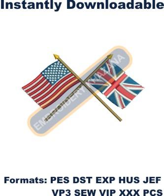British American Flags embroidery design